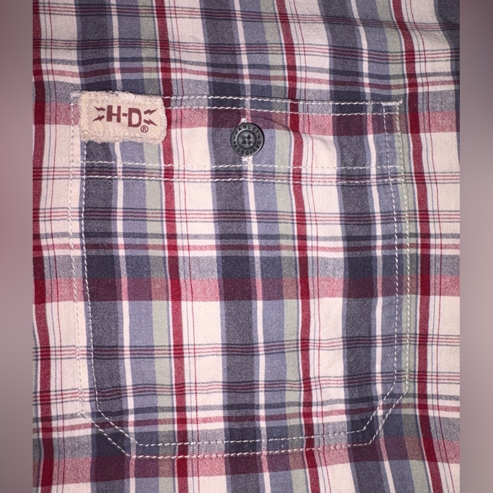 Harley-Davidson Plaid Short Sleeve Button-Up Shirt Red White Blue Men’s XL - Picture 9 of 13